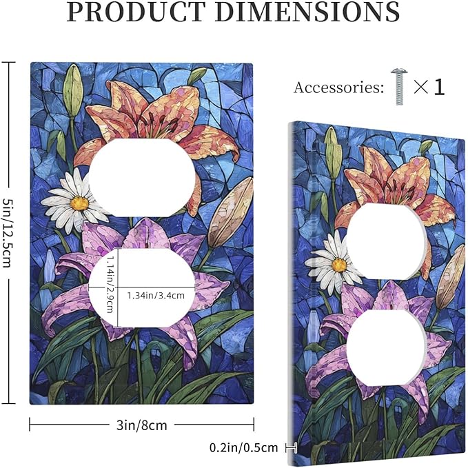 Outlet Covers Vintage Colorful Flower Oil Painting Style 1 Gang Duplex Wall Plate Decorative Switch Plates Electrical Receptacle Faceplate Light Switch Cover for Bedroom Bathroom Decor
