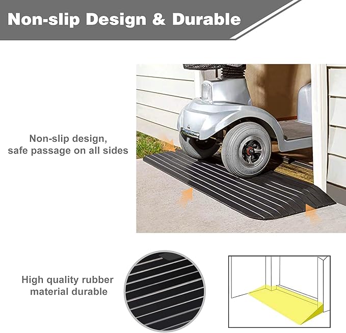 3" Rise Threshold Ramps Doorway, Wheelchair Ramp with Non-silp Surface, 4400 LBS Capacity, Solid and Portable, for Steps, Driveway and Curb Black