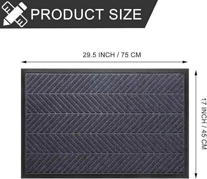 Front Door Mat 29.5"x17" Indoors Outdoors Welcome Mats, Waterproof Non-Slip Rubber Backing Heavy Duty Doormat Outside Entrance, Low Profile Entryway Rugs Floor Mat for Patio, Pattern A Grey