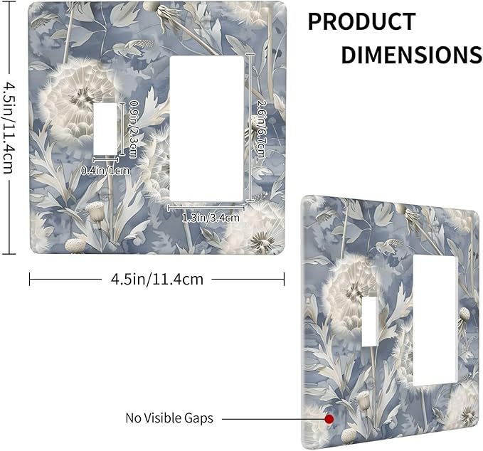Blue Dandelion Vintage Floral Boho Flower Outlet Covers 1 Toggle 1 Rocker Combination Decorative Wall Plate Electrical Switch Plates Light Switch Cover Plate for Bedroom Living Room Home Decor