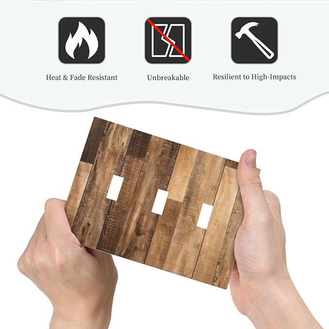 Rustic Brown Wood Splicing Vintage Dark Oak Print Decorative Switch Plates 3 Gang Wall Plate Triple Toggle Light Switch Cover Faceplate Electrical Wall Panels for Farmhouse Home Decor