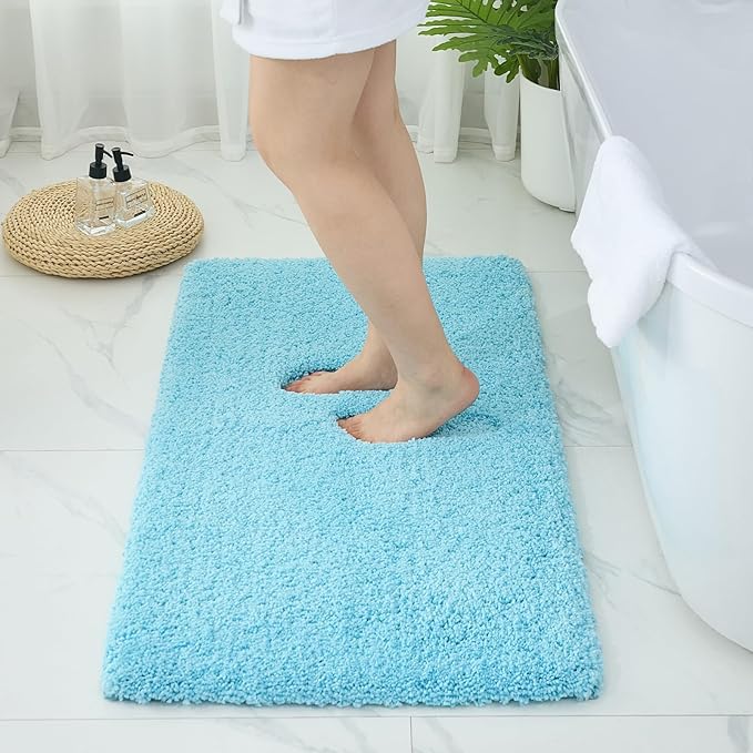 Bathroom Rugs 48x24, Ultra Thick Shaggy Soft Microfiber Absorbent Bath Rug, High Density Foam Latex Non Slip Backing, Machine Washable Bath Mats for Bathroom Floor & Sink, Teal