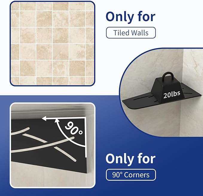 Corner Shower Shelf 12" Matte Black 304 Stainless Steel Quadrilateral Corner Shelf Recessed Bathroom Storage Shampoo Holder Organizer Kitchen Shelf Rack, No Drilling