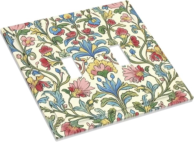 Decorative Switch Plates Boho Red Floral Morris Plant Leaves 2 Gang Double Toggle Outlet Light Switch Cover Wall Plate Electrical Faceplate For Farmhouse Cabin Decor