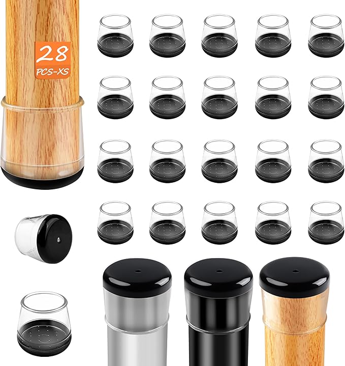 28pcs Chair Leg Protectors for Carpet, Round Bar Stools Feet Glides Covers Caps Furniture Foot Sliders with Plastic Pads, Damage-Free Move on Carpets (Fit:5/8"~13/16", Black Bottom)