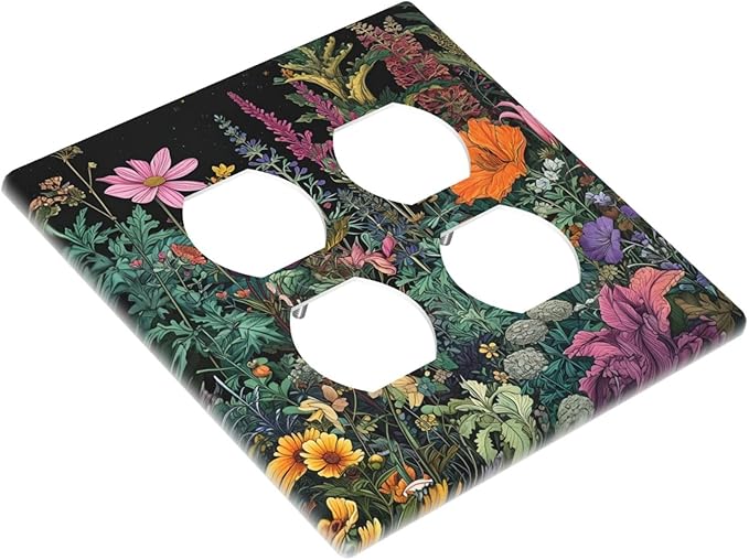 Decorative Switch Plate Covers Colorful Floral Dark Sky Wildflower Plants 2 Gang Outlet Covers Double Duplex Light Switch Cover Plate Gfci Wall Plate for Bathroom Decor
