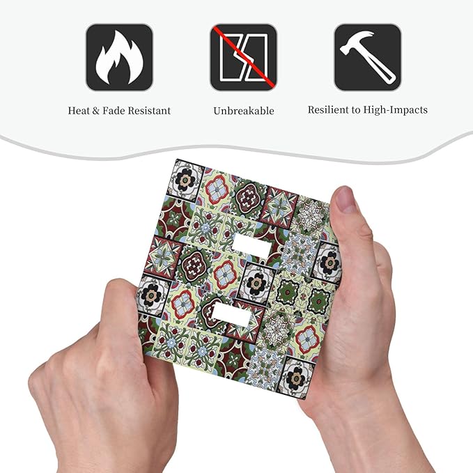 Decorative Switch Plates Talavera Tile Decal 2 Gang Double Toggle Outlet Light Switch Cover Wall Plate Electrical Faceplate for Bedroom Bathroom Decor