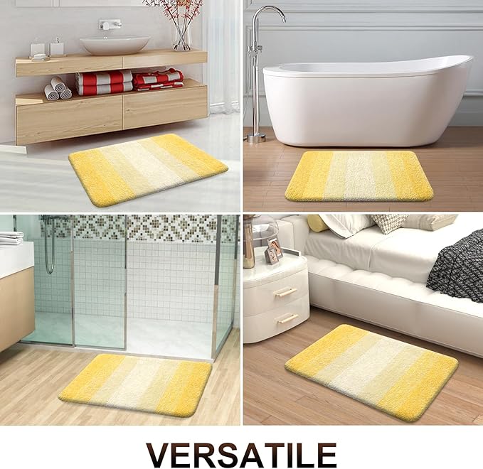 OLANLY Bathroom Rug Set 2 Piece, Soft Absorbent Microfiber Bath Mats and U-Shaped Contour Toilet Rug, Non-Slip, Machine Wash Dry, Plush Shaggy Bath Mats for Bathroom (24"x16"+24"x20", Yellow)
