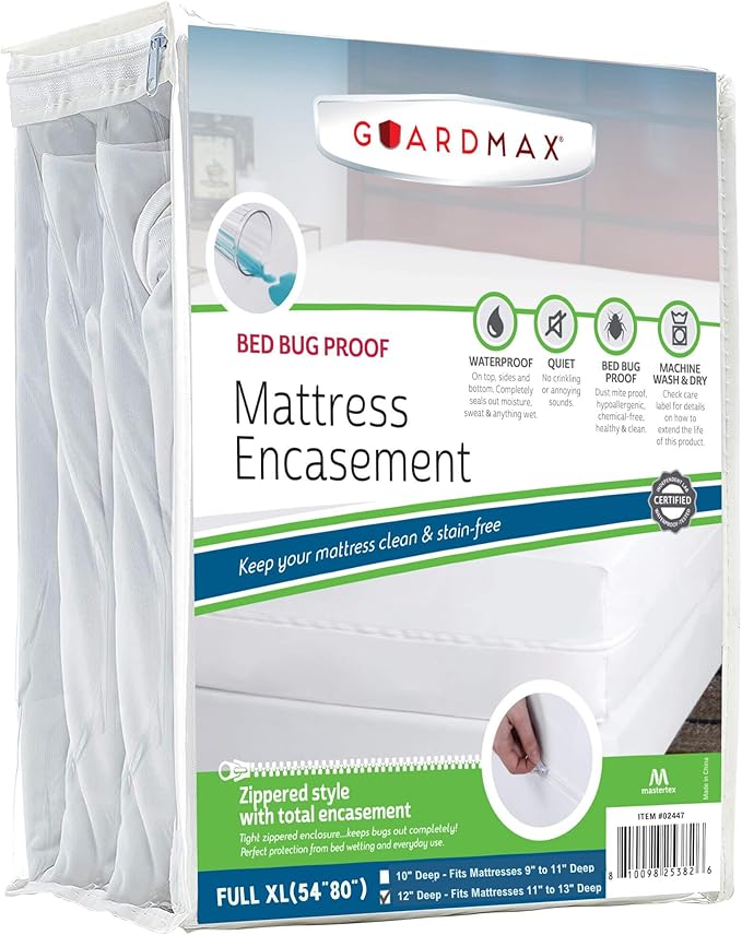 Guardmax Jersey Knitted Full XL Zippered Mattress Encasement - Waterproof & Bed Bug Proof Mattress Protector - Comfortable, Soft, and Noiseless Zippered Bedding - Dust Mite P0roof (54 x 80 x 12)