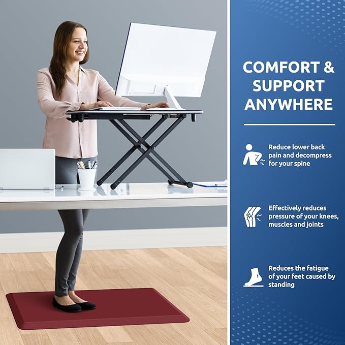 KitchenClouds Kitchen Mat Cushioned Anti Fatigue Kitchen Rug 0.8inch Waterproof Non Slip Kitchen Rugs and Mats Standing Desk Mat Comfort Floor Mats for Kitchen Sink Office (17.3"x28", Red)