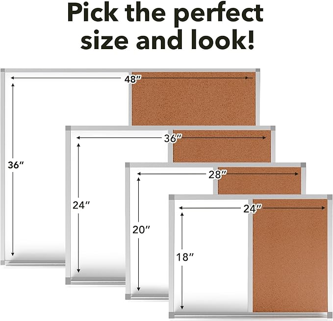 Cork and White Board Combo 18x24” – Magnetic Bulletin Board for Wall – Dry Erase & Corkboard for Home Office Vision Planning Message Display – Wall Mounted Organizer Board