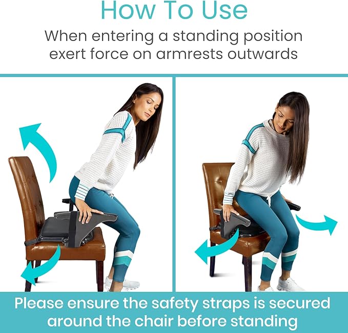 Vive Seat Lifter Chair Assist for Elderly & Adults - Patented Portable Sit to Stand Lift Device for Seniors - Stand Assist Aid & Support - Cushioned Transfer & Mobility Aid - Supports 250 pounds