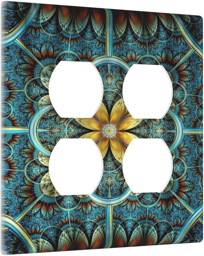 Decorative Light Switch Cover Plate Boho Fractal Mandala Bohemia 2 Gang Socket Covers Double Duplex Wallplates Switch Plates and Outlet Covers for Bedroom Home Decor