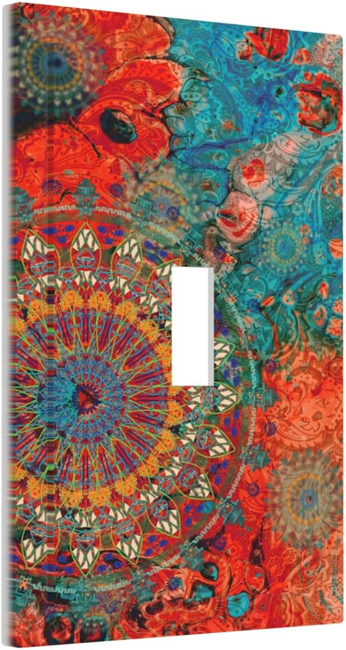 Light Switch Cover Abstract Mandala Flowers 1 Gang Wall Plate Cover Vintage Colorful Floral Single Toggle Outlet Covers Decorative Switchplate Electrical Faceplate for Bathroom Bedroom Decor