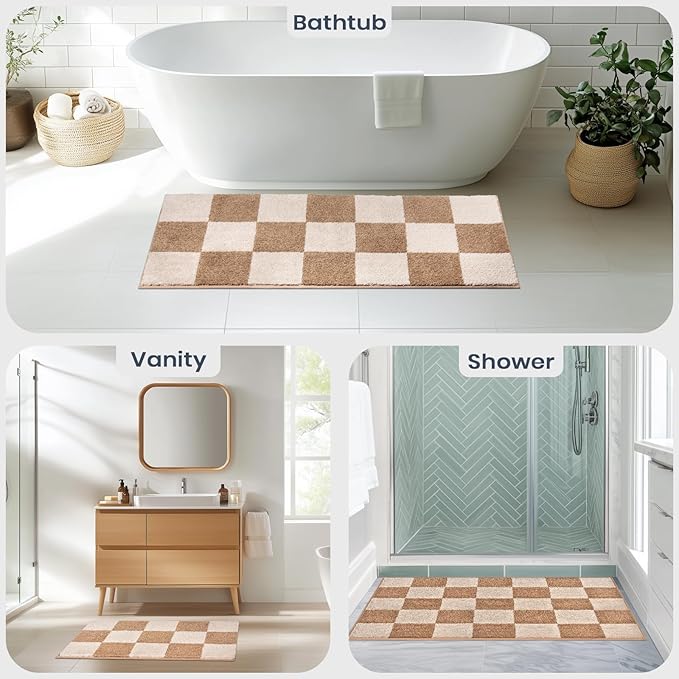 PURRUGS Bathroom Rug Non-Slip Machine Washable 24" x 60", Super Absorbent and Quick-Dry Bath Mat, Extra Soft and Plush Bath Rug for Shower, Bathtub and Sink, Beige & Grayish Brown