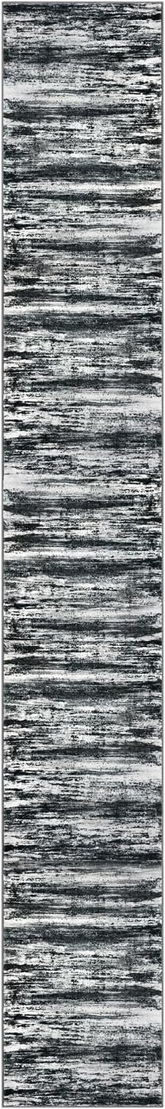 KOZYFLY Modern Abstract Washable Rug Runner 2.6x18 Hallway Rug Runner Non-Slip Soft Stair Runner Rugs, Black Navy Blue Grey Striped Carpet for Kitchen Entryway Bathroom Laundry Room Foyer
