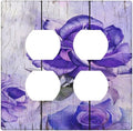 Decorative Light Switch Cover Plate Purple Flower Modern Floral 2 Gang Socket Covers Double Duplex Wallplates Switch Plates and Outlet Covers for Bedroom Kitchen Decor