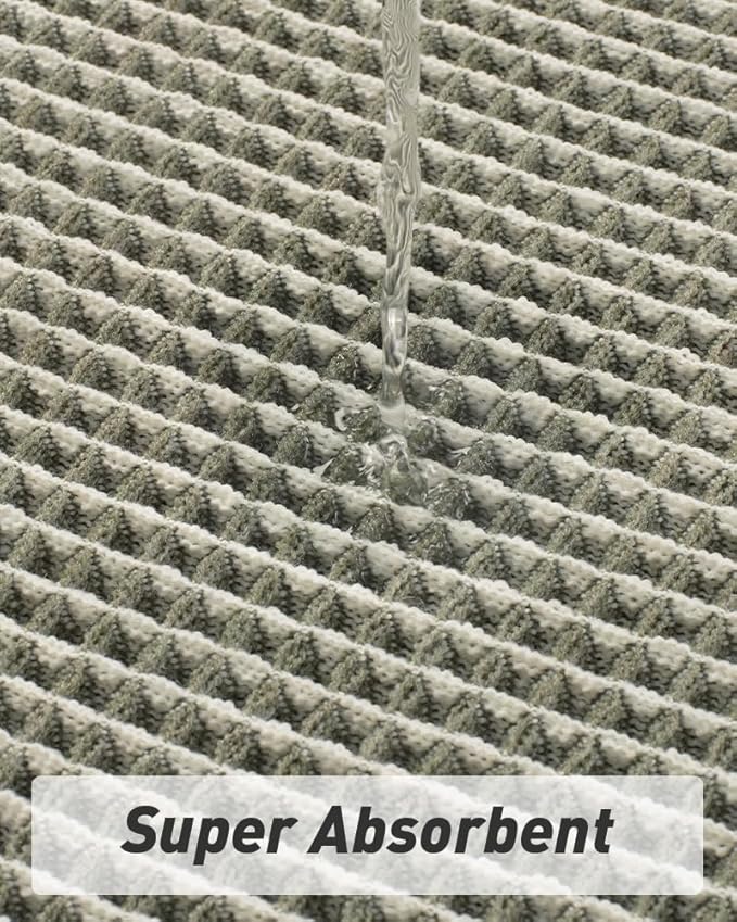 AMOAMI Upgraded Waffle Runner Rug Super Absorbent Non Slip Bath Mats for Bathroom Machine Washable Bathroom Runner Rug with Tassels, Ideal for Hallway Bedroom Laundry Room, 17" x 72‘’, Green & Cream