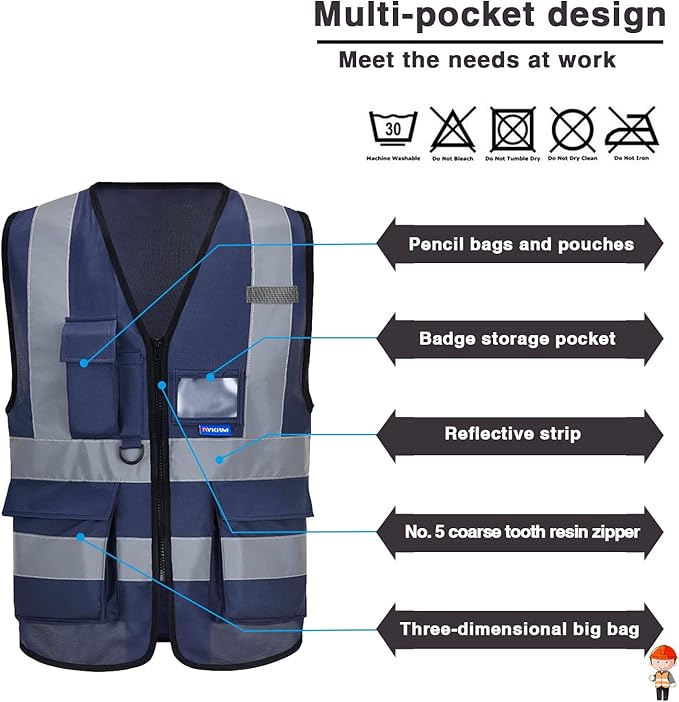 navy blue safety vest with pockets