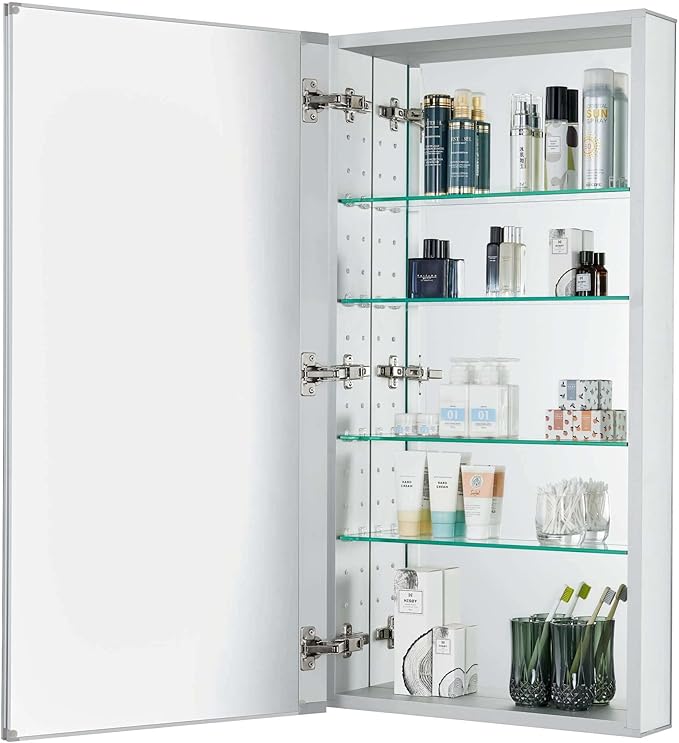 Fine Fixtures Bathroom Medicine Cabinet, Aluminum, Recessed/Surface Mount, Right/Left Hinged, Mirrored Interior (20 x 40)