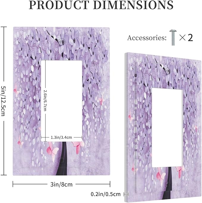 Outlet Covers 3D Purple Tree 1 Gang Wall Plate Single Rocker Light Switch Cover Decorative GFCI Receptacle Cover Electrical Switchplate for Bathroom Bedroom Decor