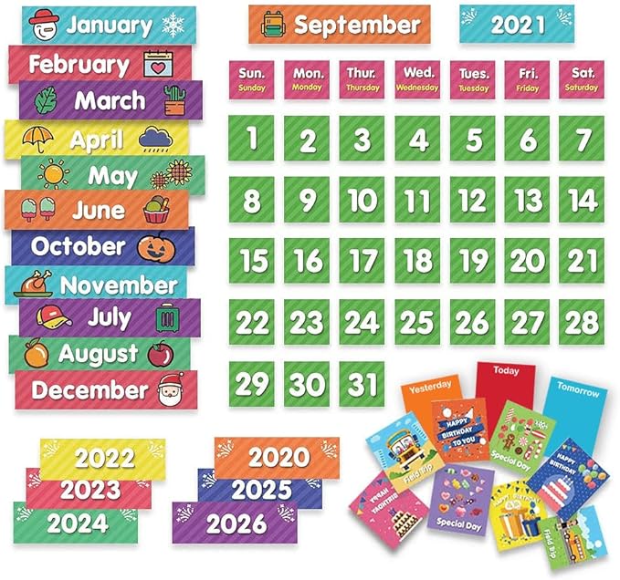 Eamay Classroom Monthly Calendar Pocket Chart with 71 Cards for Kids Learning for Home,White