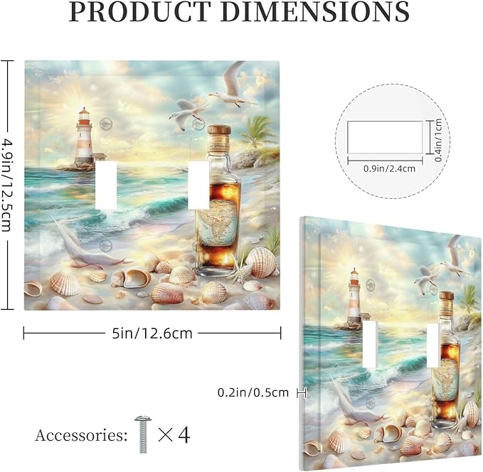 Decorative Switch Plates Beach Ocean Lighthouse Seashells 2 Gang Double Toggle Outlet Light Switch Cover Wall Plate Electrical Faceplate For Bed Room Living Room Decor