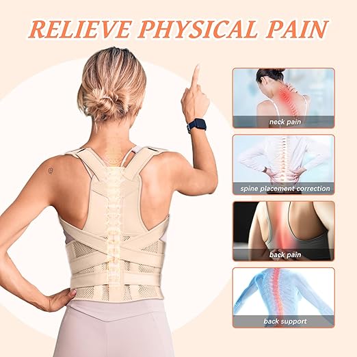 TEE TEA Posture Corrector for Women & Men – Adjustable Back Support Brace for Neck, Shoulder & Spine Muscle Relief – Improve Posture, Comfort & Confidence – Invisible & Comfortable Design (Beige, Small)