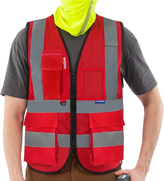 A-SAFETY Big and Tall Red Reflective Safety Vest 4XL 5XL