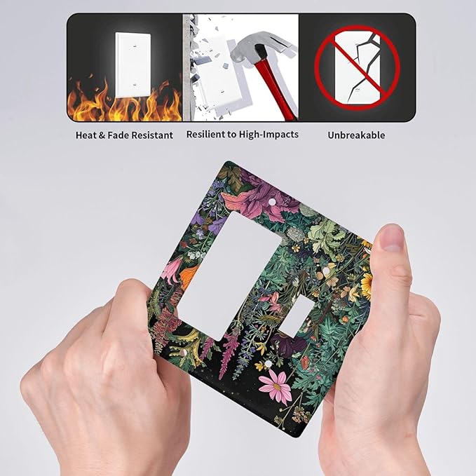 Decorative Outlet Covers Colorful Floral Dark Sky Wildflower Plants 2-Gang Combo Light Switch Cover Plate Single Toggle/Rocker Wall Plate Plug Switch Plate Covers for Bathroom Decor