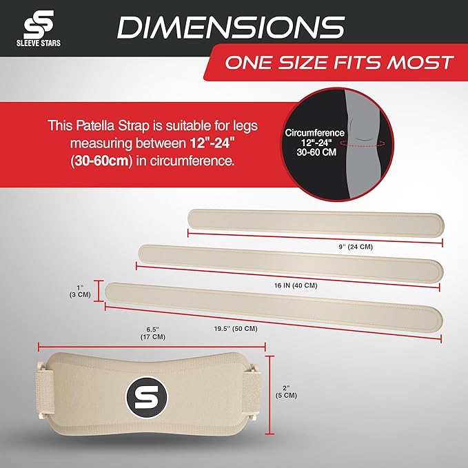 Sleeve Stars Swedish Brand Patellar Tendon Support Strap for Women & Men Effective Osgood Schlatter Knee Brace Youth & Kids Knee Brace with 3 Adjustable Length fits 12"-24" (Single/Beige/Adult)
