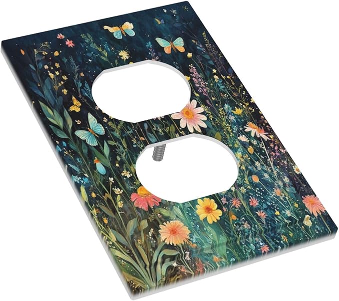 Outlet Covers Boho Vintage Floral Flower Butterfly 1 Gang Duplex Wall Plate Decorative Switch Plates Electrical Receptacle Faceplate Light Switch Cover for Bedroom Home Decor