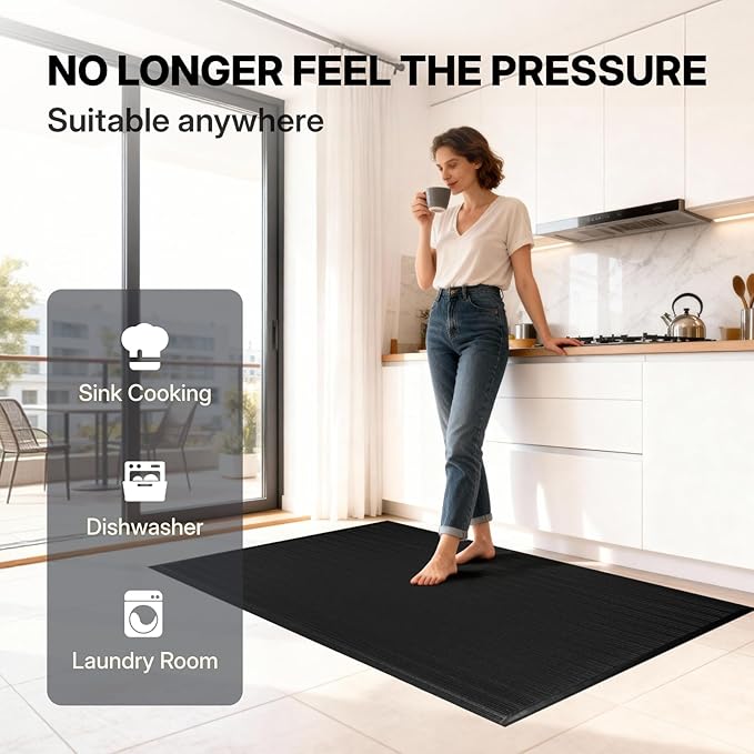 NORTHSKY Olympia Anti Fatigue Mat, Fatigue Mats for Standing, Ribbed, 5 x 3 ft, 5/8" Thick, Waterproof PU, Slip-Resistant, High-Density Memory Foam, for Garage Repair, Kitchen&Balcony