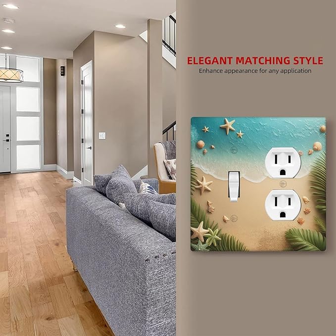 Wallplates Summer Beach Themed Starfish Seashells 1 Toggle 1 Duplex Switch Plate Electrical GFCI Faceplate Decorative Light Switch Covers for Bedroom Bathroom Decor