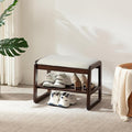 Small Shoe Rack Bench,2 Tier Wooden Entryway Bench with Shoe Storage, Shoe Rack with Cushion for Living Room, Hallway(CreamWhite, 21.6")