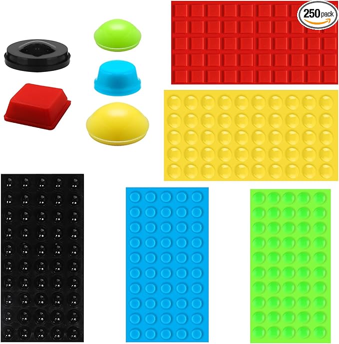 250pcs Bump Dots for Visually Impaired, Assorted Sizes Adhesive Silicone Braille Stickers Low Vision Aids Tactile Dots for Blind & Elderly (Black, Red, Green, Yellow, Blue)
