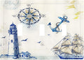 Nautical Sailboat Lighthouse Compass Anchor 3 Gang Light Switch Cover Decorative Triple Toggle Wall Plate Rustic 3 Hole Electrical Device Switchplate Cover Faceplate for Country Bathroom Decor