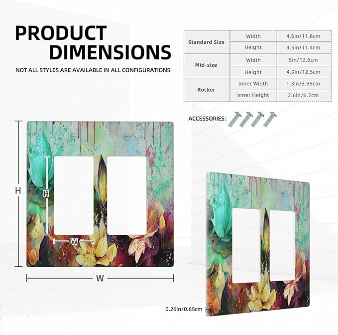 Outlet Covers Watercolor Flower Colorful Floral 2 Gang Wall Plate Double Rocker Light Switch Cover Decorative GFCI Receptacle Cover Electrical Switchplate for Bathroom Bedroom Decor