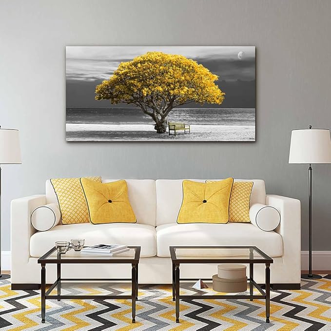 Lapremoly Canvas Wall Art For Living Room farmhouse Wall Decor For Bedroom Office Decor Black And White Wall Painting Yellow Trees Pictures Framed Mural Home Decor Prints Posters Artwork 20X40 inch