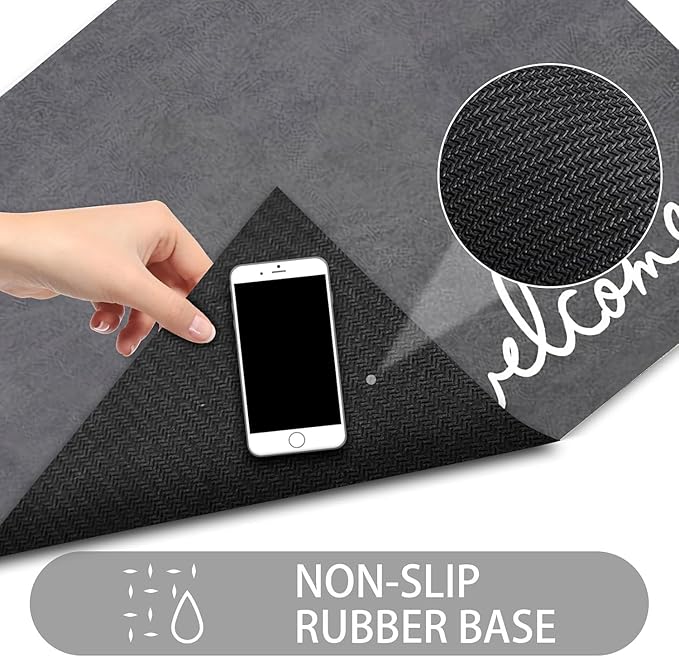Welcome Mat Indoor, Ultra Thin Door Mat, 1/10 in Thin Door Mats for Inside Entry, Non-Slip, Absorbent, Quick-Dry, Washable, Fit Under Door Entryway Doormat for Entrance, 35"X24", Dark Grey