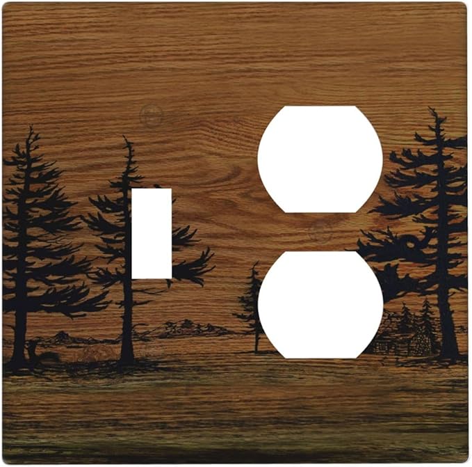 Decorative Outlet Covers Rustic Farmhouse Brown Board Pine Tree Wood Grain 2 Gang Duplex Light Switch Cover Plate Gfci Wall Plate Plug Switch Plate Covers for Bathroom Decor