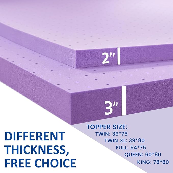 SINWEEK 2 Inch Gel Memory Foam Mattress Topper Ventilated Soft Pressure Relieve Mattress Pad, Breathable Bed Topper, CertiPUR-US Certified, Twin Size