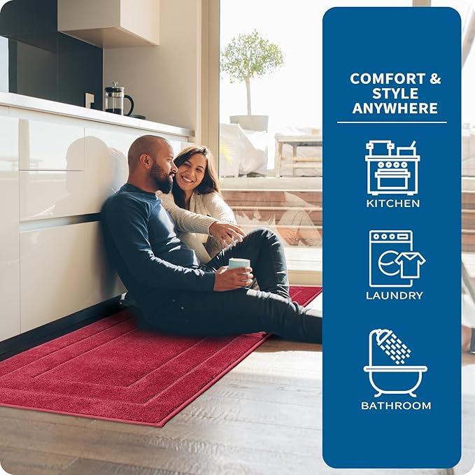 PURRUGS Machine Washable Kitchen Runner Rug 24" x 70", Non-Slip/Skid Hallway Runner Rug, Super Absorbent Soft Area Rug for Kitchen, Hallway & Laundry, Rolled Packaging, Burgundy Red