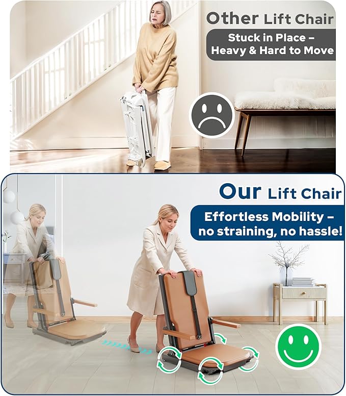 Electric Chair Lift Indoor Movable Floor Lift for Elderly Falls, Lift Chair Devices to Lift Elderly Off Floor with 4 Wheels, Max Capacity 400 Lbs