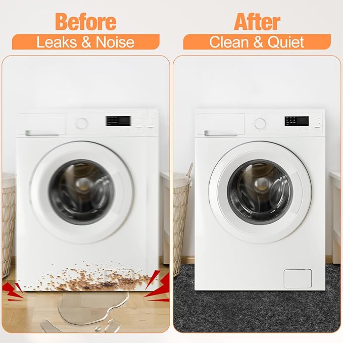 ToLanbbt Under Washing Machine Mat - 62 x 36 Inch Water Resistant Felt Floor Protector with PE Backing for Washer, Dryer, Fridge, Freezer Home Appliance, Non-Slip Refrigerator Floor Mat, Dark Grey