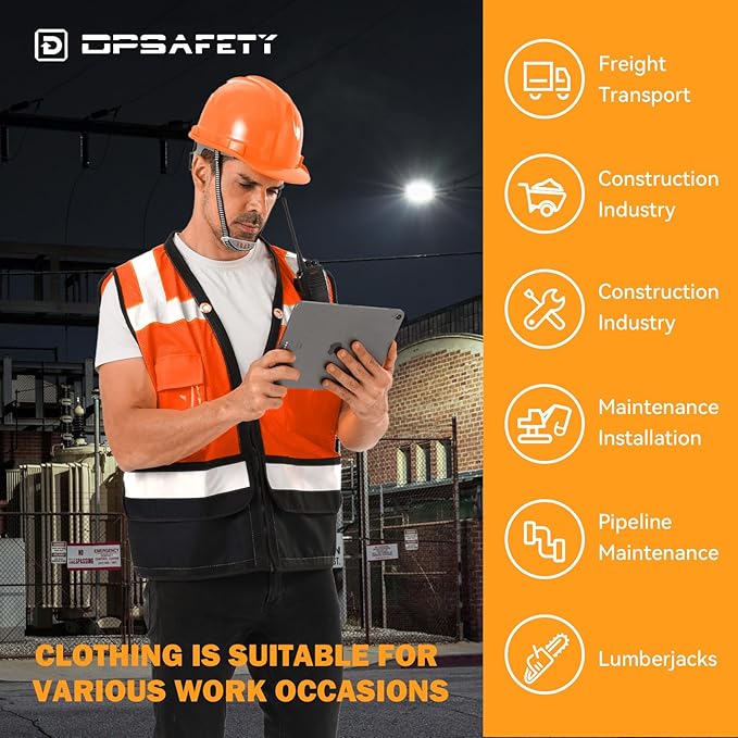Reflective Safety vest With back plan pocket,High visibility Class 2 Heavy Duty Surveyor Vest with Zipper,Hi Vis Construction Work Vest for Men＆Women ANSI/ISEA(Orange-Bottom,2XL)