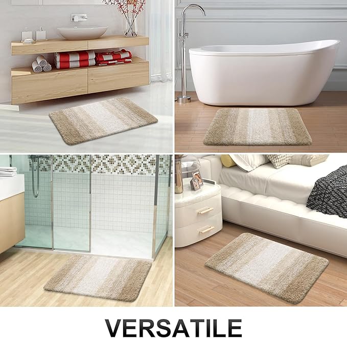 OLANLY Bathroom Rug Set 2 Piece, Soft Absorbent Microfiber Bath Rug Set, Non-Slip, Machine Wash Dry, Plush Shaggy Bath Mats for Bathroom (47"x20"+24"x16", Tan)