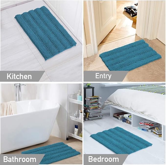 Turquoize Bathroom Rugs Non-Slip Chenille Bath Mat for Bathroom 17 x 24 Inches Extra Soft and Absorbent Shaggy Rugs, Machine Washable Perfect for Bathtub and Shower Floor, 24" X 17",Turquoise