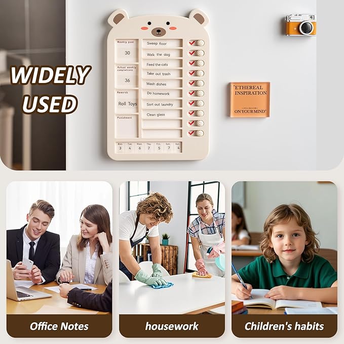 Weekly Chore Chart for Kids Dry Erase Chore Board,Behavior Chore Chart for Multiple Kids, Cute Visual for Kids Schedule Board for Home, Kids Checklist to Do List ADHD Tools (Bear,Plan, 2)
