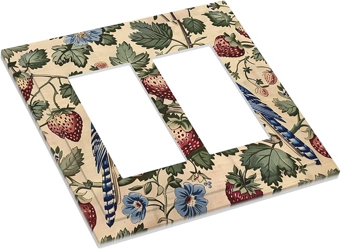 Decorative Outlet Covers Vintage Floral Bird Strawberry Thief William Morris 2 Gang Double GFCI Rocker Electrical Wall Panels Light Switch Cover Plate for Bedroom Home Decor